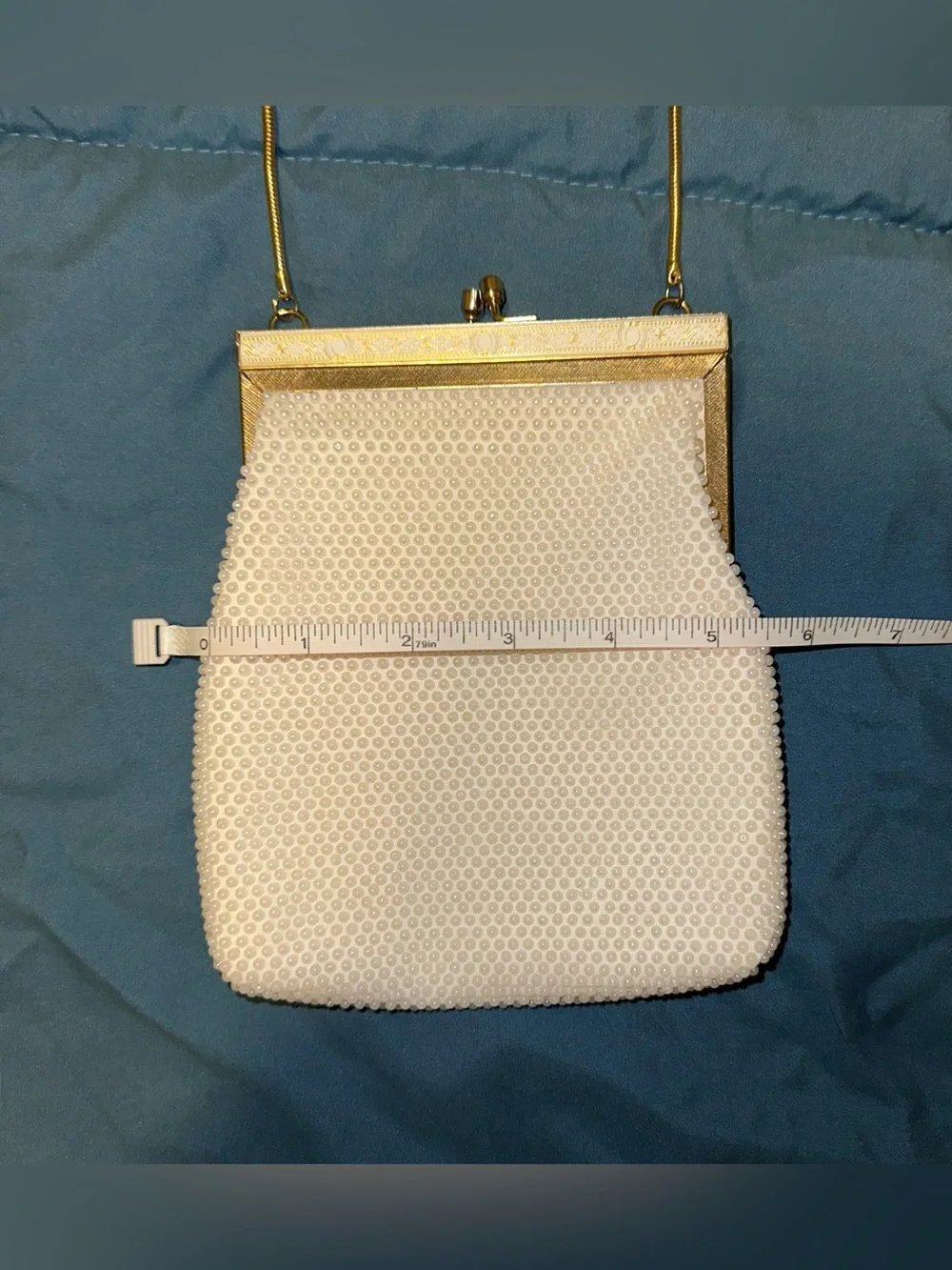 Vintage 1960s Faux Pearl Beaded Evening Bag – Gold Frame Purse